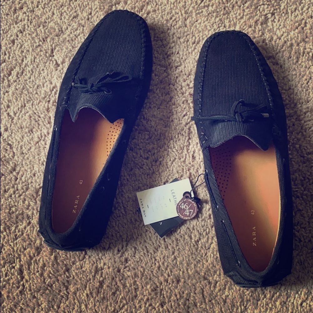 Zara men's size 10 black leather loafers nwt